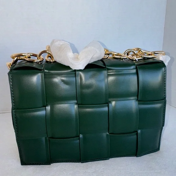 New Urban Expressions Dark Hunter Green Woven Shoulder Women’s Bag Purse-NWT - Picture 3 of 14